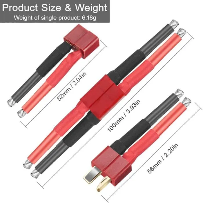 4 kusy Deans Style T Zásuvka Zásuvka s 12AWG silikonovým drátovým konektorem pro RC Lipo baterie Drone kabel + 4 kusy PVC...