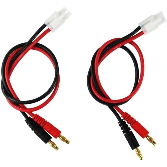2 kusy nabíjecího kabelu Tamiya na 4mm zlaté kontaktní zástrčce do banánu 14AWG 30CM YUNIQUE GREEN-CLEAN-POWER