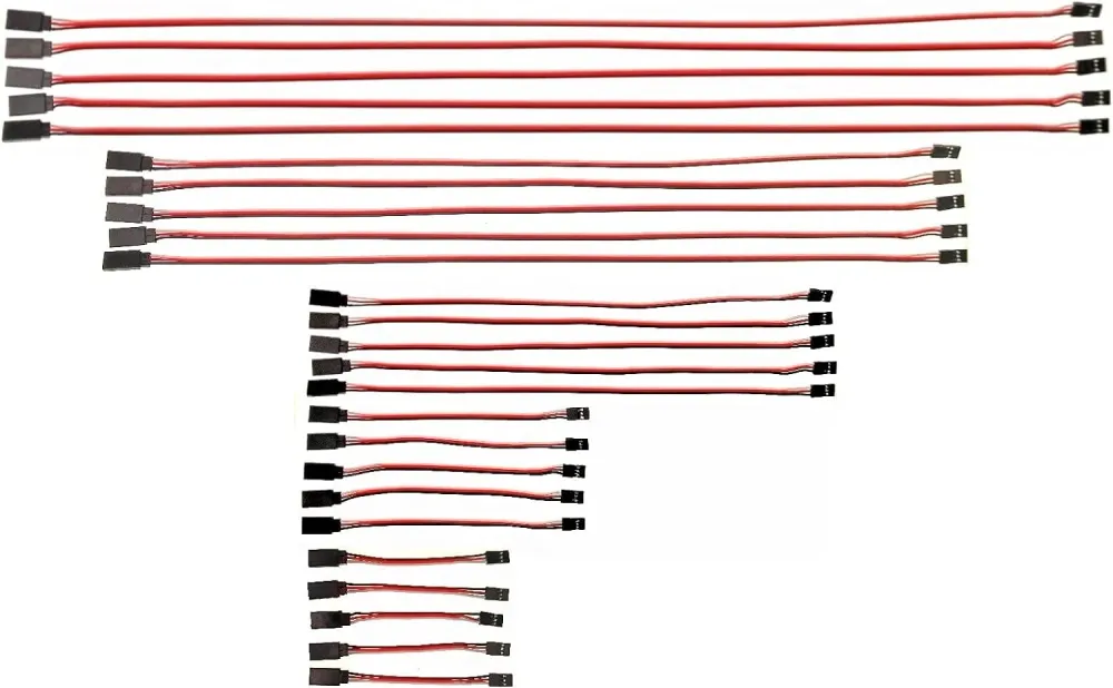Sada 25 kusů kabelů pro serva - JR Style Male to Female - 26 AWG - různé délky (10cm, 15cm, 30cm, 50cm, 60cm) - pro letadl...
