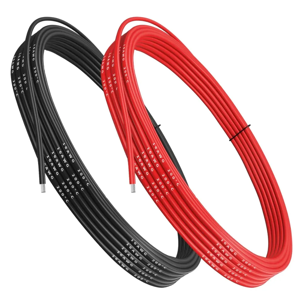 Silikonový kabel 16 AWG ohebný elektrický drát 5 metrů [2,5 m černá 2,5 m červená] Vysoká teplotní odolnost pocínovaný měd...