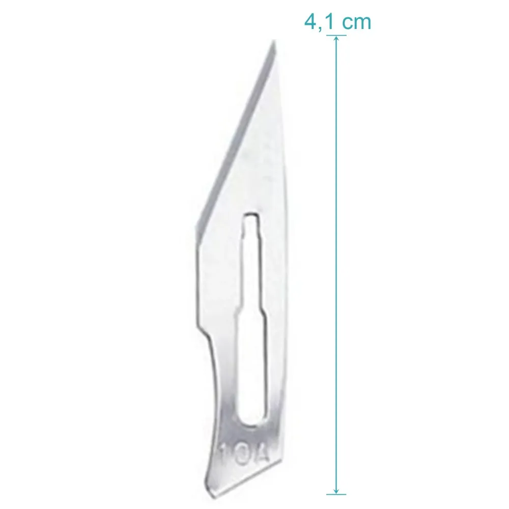 Sada - 10 kusů skalpelových čepelí tvar 10A z uhlíkové oceli - náhradní čepele jednotlivě sterilně balené + 1 x May - držá...
