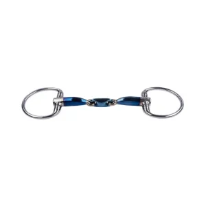 Podwójnie łamane wędzidło Sweet z nieruchomymi pierścieniami Blue 135 mm
