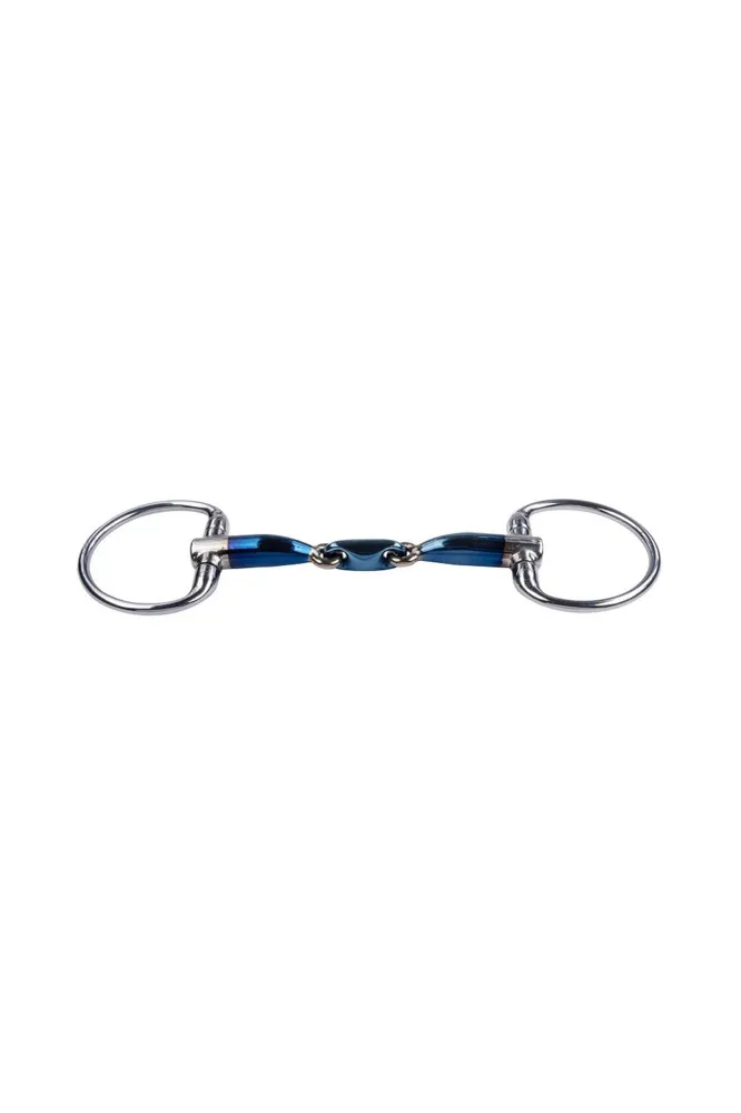 Podwójnie łamane wędzidło Sweet z nieruchomymi pierścieniami Blue 135 mm