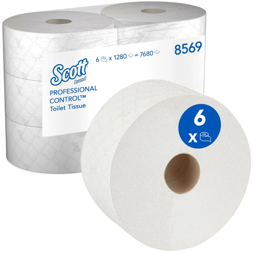 Papel do banheiro Scott® Control ™ - Remoção central / branco / 314m - 6 rolos x 1280 folhas de lenços de papel higiênicos...