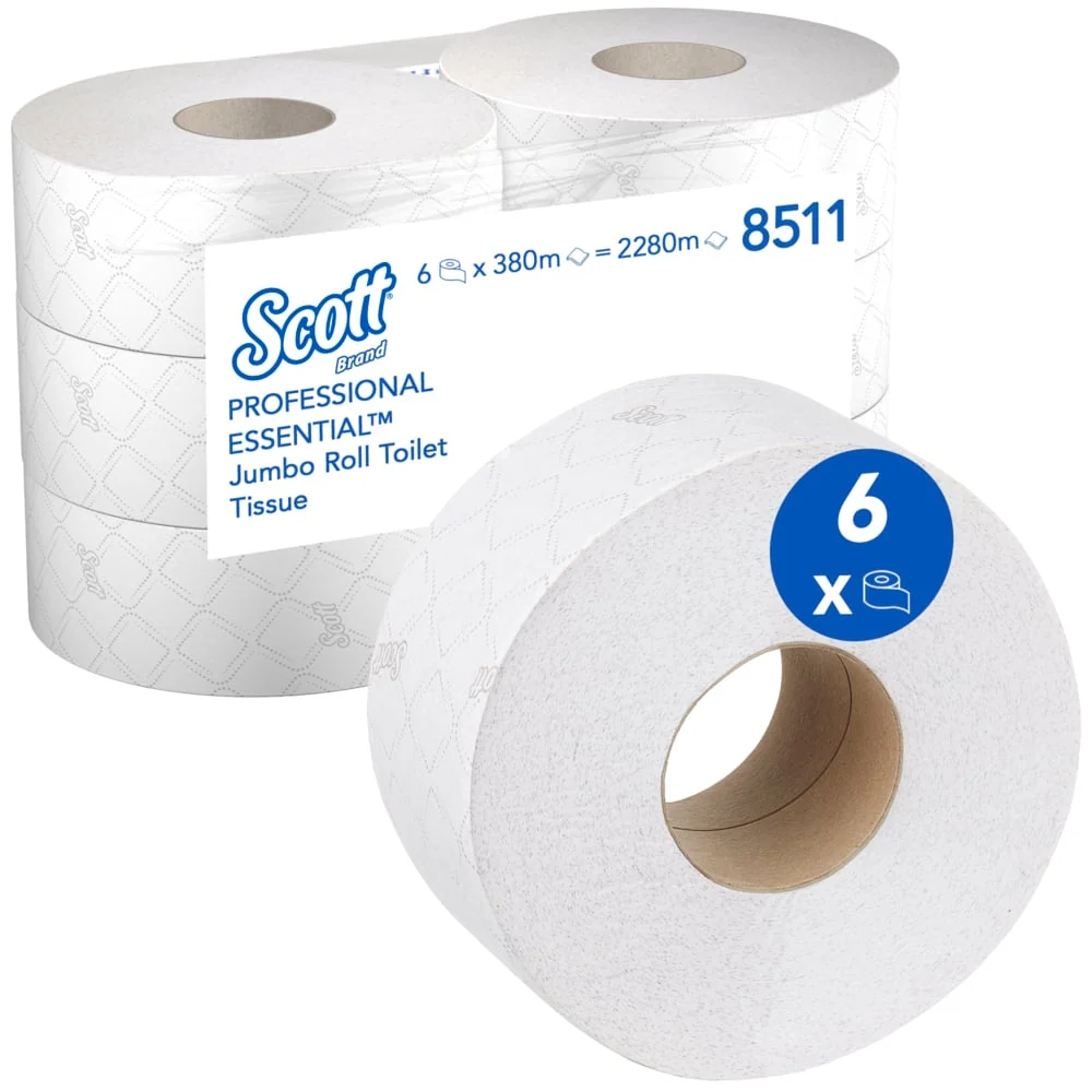 Papel do banheiro Scott® Crucial ™ - Maxi Jumbo / White / 380 - 6 Rolls x 1 folha de lenço de papel higiênico | Papelão (6...