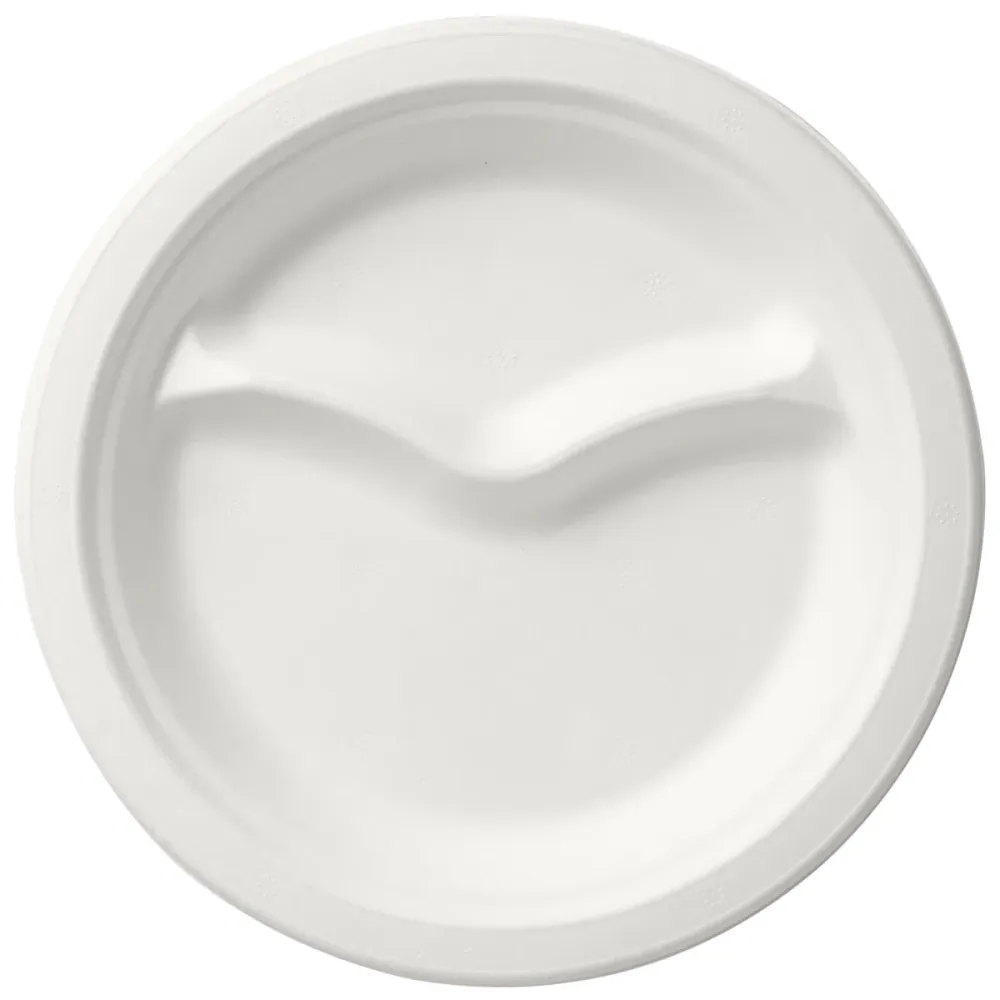 Auslaufartikel: Teller 2-geteilt ø 22 cm Weiss, Bagasse 2 Weiß Bagasse Ø220 | Packung (50 Stück)