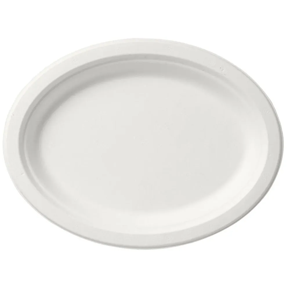 Auslaufartikel: Teller, oval ø 26 cm Weiss, Bagasse Weiß Bagasse Ø260 | Packung (125 Stück)
