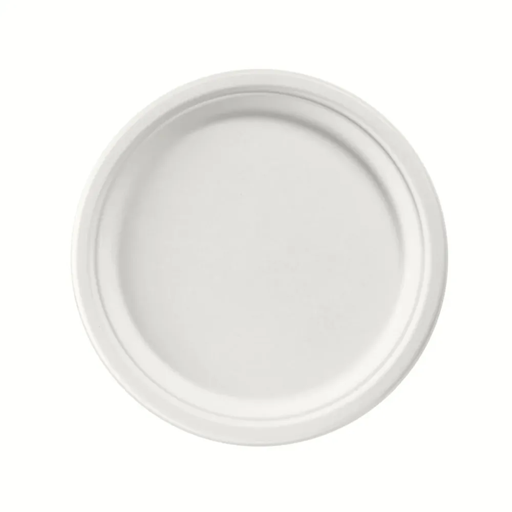 Levy Ø 26 cm valkoinen - päällystämätön valkoinen bagasse Ø260 | Pakkaus (50 kappaletta)