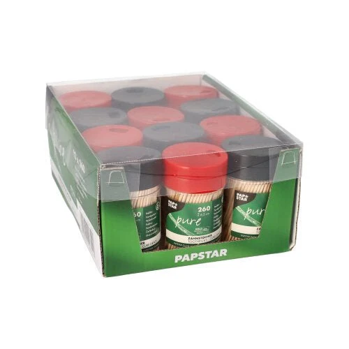 PAPSTAR 260 hammastikkua, puuta noin 6,5 cm luovuttajassa kierto sulkeutumisella | Tölkki (260 kappaletta)