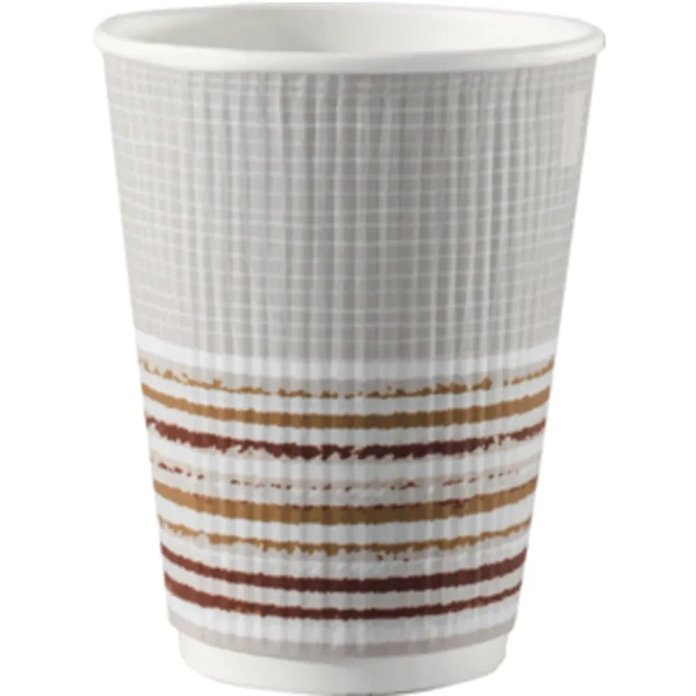Termocher cu bandă triplă de perete 350 ml, pap/pla alb cu dungi pap/pla | Pachet (30 de bucăți)