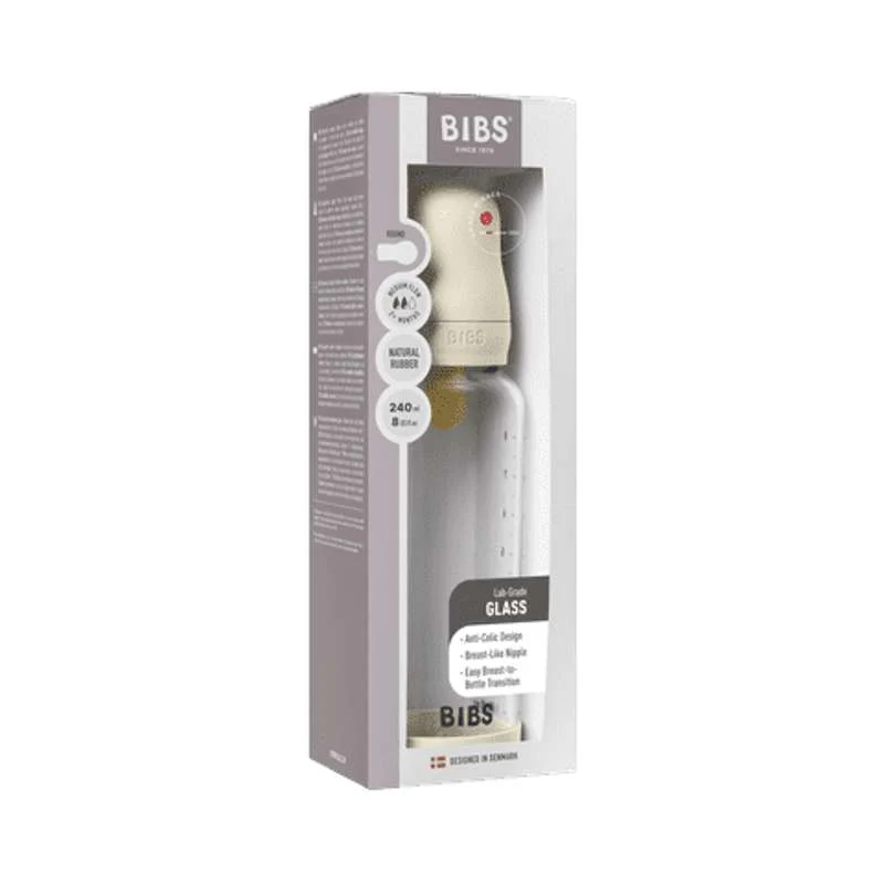 BIBS Bottle - Sutteflaskesæt - Glas - Latex/Medium Flow/Rund - 240 ml. - Ivory