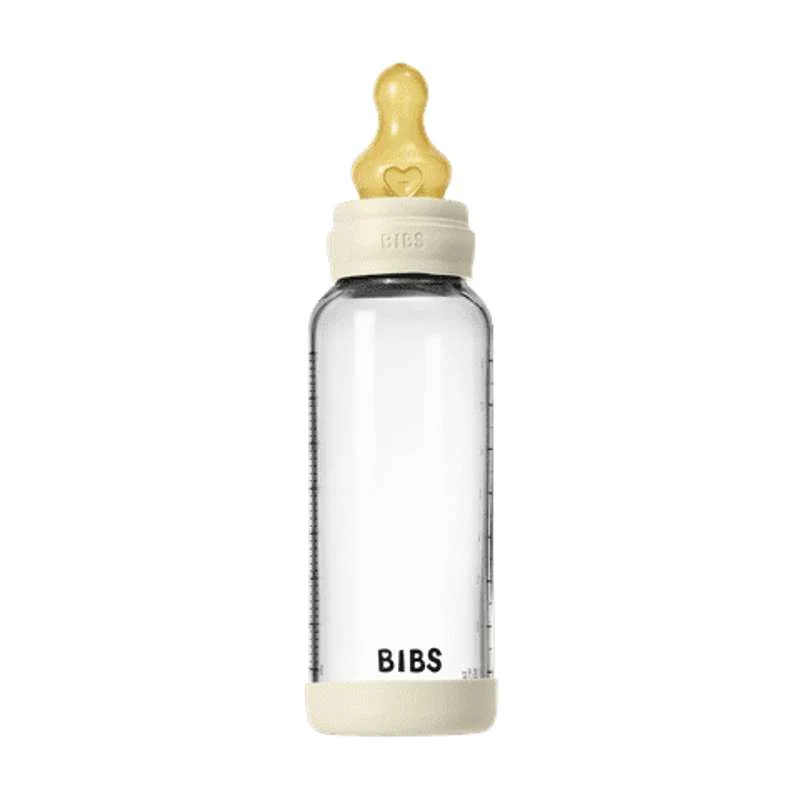 BIBS Bottle - Sutteflaskesæt - Glas - Latex/Medium Flow/Rund - 240 ml. - Ivory