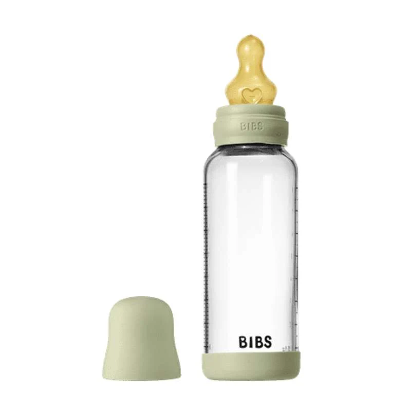 BIBS Bottle - Sutteflaskesæt - Glas - Latex/Medium Flow/Rund - 240 ml. - Sage