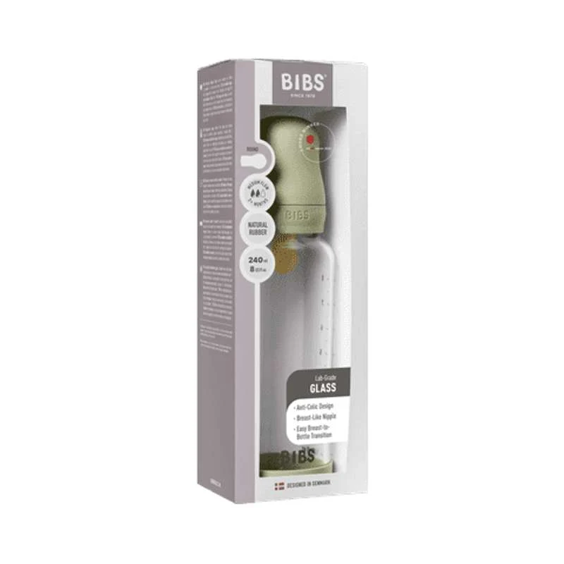 BIBS Bottle - Sutteflaskesæt - Glas - Latex/Medium Flow/Rund - 240 ml. - Sage