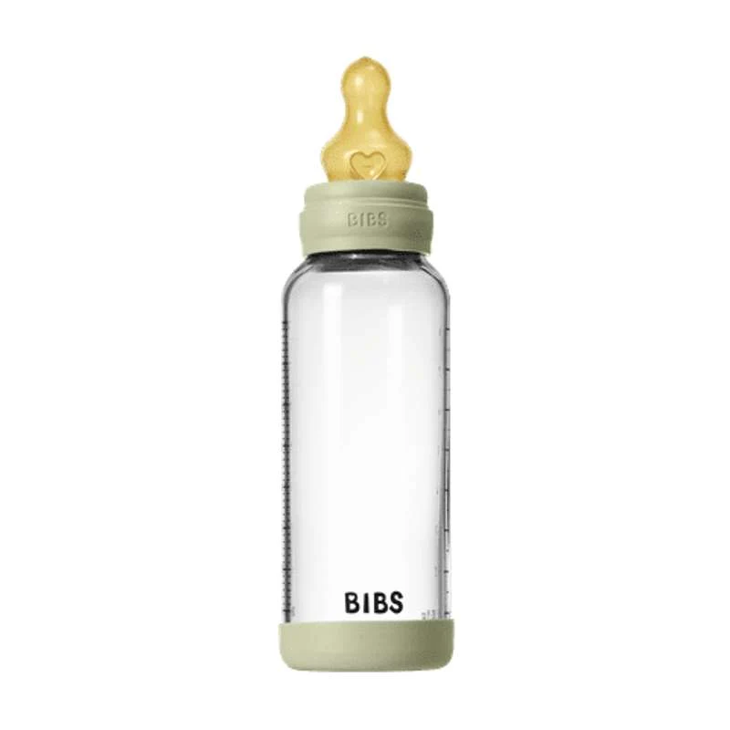 BIBS Bottle - Sutteflaskesæt - Glas - Latex/Medium Flow/Rund - 240 ml. - Sage
