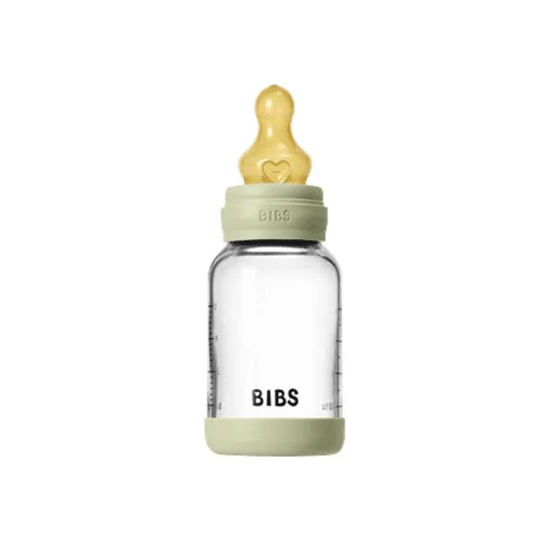 BIBS Bottle - Sutteflaskesæt - Glas - Latex/Slow Flow/Rund - 120 ml. - Sage