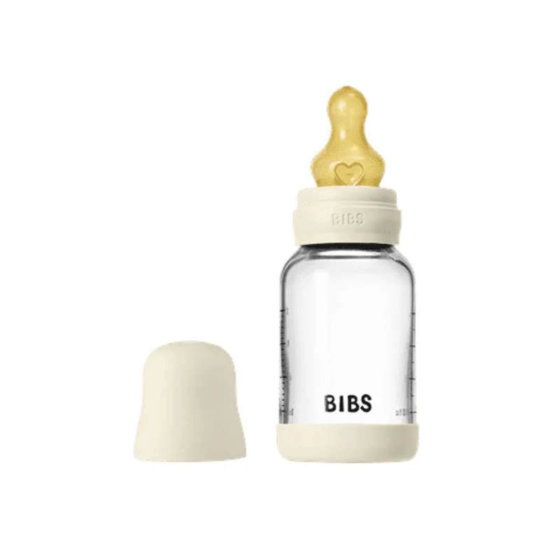 BIBS Bottle - Sutteflaskesæt - Glas - Latex/Slow Flow/Rund - 120 ml. - Ivory