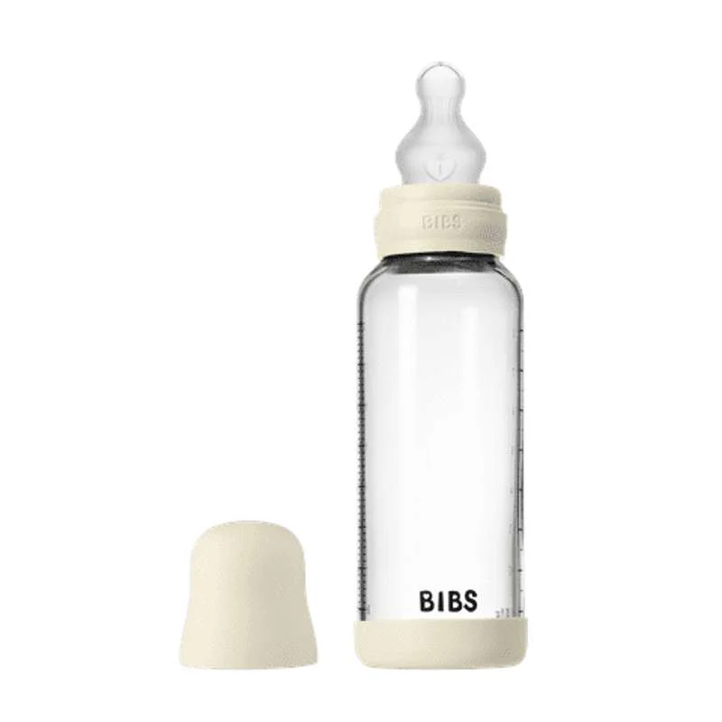 BIBS Bottle - Sutteflaskesæt - Glas - Silikone/Medium Flow/Rund - 240 ml. - Ivory
