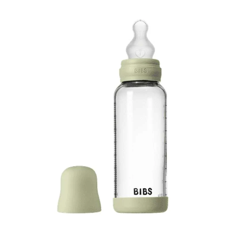 BIBS Bottle - Sutteflaskesæt - Glas - Silikone/Medium Flow/Rund - 240 ml. - Sage