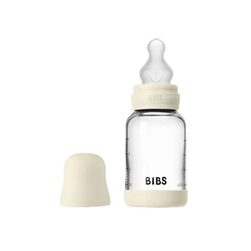 BIBS Bottle - Sutteflaskesæt - Glas - Silikone/Slow Flow/Rund - 120 ml. - Ivory