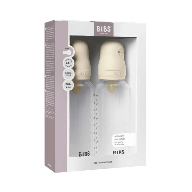 BIBS Bottle - Sutteflaskesæt - Plastik - Latex/Medium Flow/Rund - 270 ml. - 2-Pak - Ivory