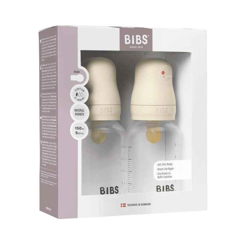 BIBS Bottle - Sutteflaskesæt - Plastik - Latex/Slow Flow/Rund - 150 ml. - 2-Pak - Ivory