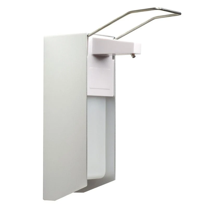 NITRAS Desinfektionsmittelspender mit Armhebel, Aluminium / Kunststoff, silber / weiß, inkl. Wandbefestigungsmaterial, für...