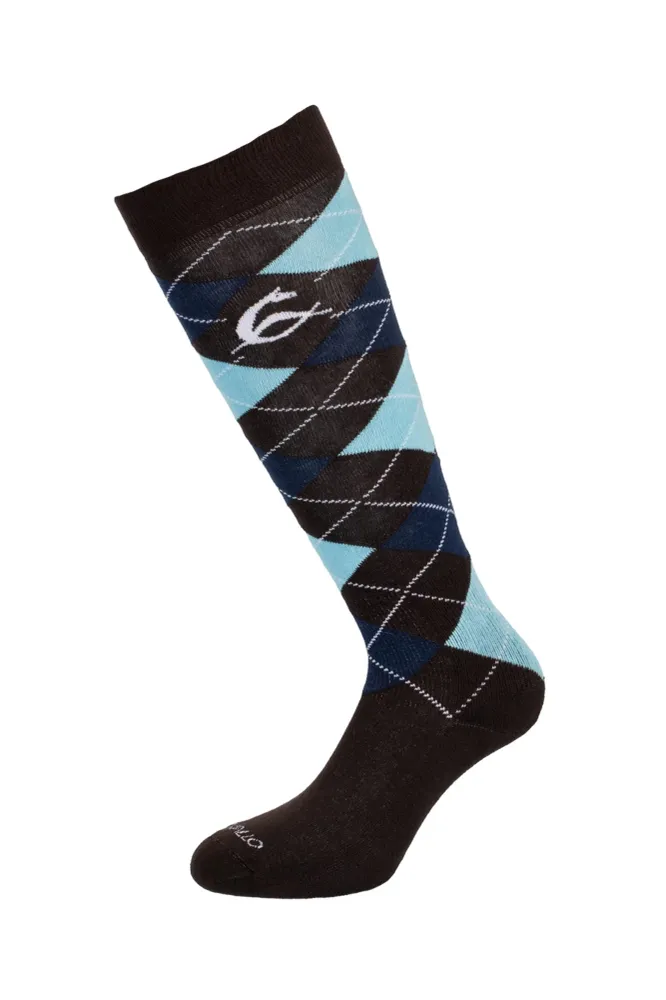 Bawełniane skarpety z wzorem diamentowym Dark Brown W/Blue & Light Blue Diamond 35-38