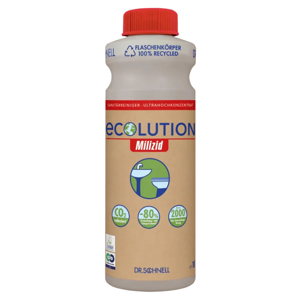 Dr. Schnell ECOLUTION MILIZID Ultrahochkonzentrat, Sanitärreiniger und Kalklöser | Flasche (1 l)