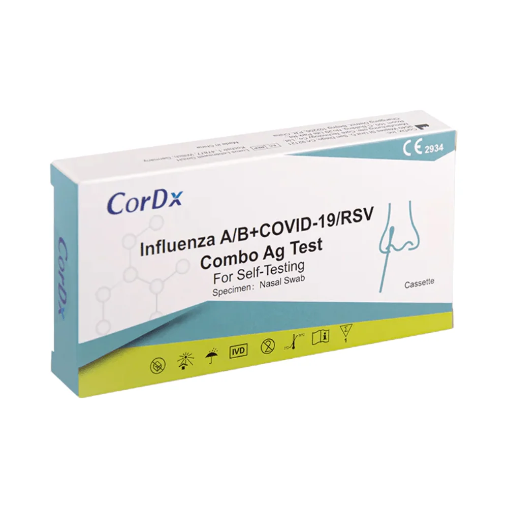 CorDx 4 1 Laien-Antigen Kombi-Test RSV Viren + Corona COVID-19 + Influenza + B | Packung (1 Test)
