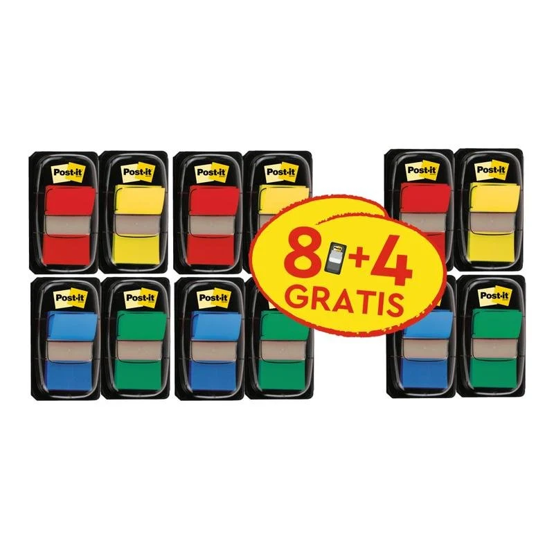 Post-IT® index detection strips, standard, different colors, 25.4 mm x 43.2 mm, promotion, 50 detention strips/donors, 8 d...