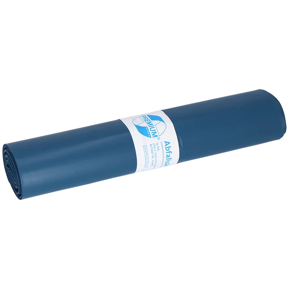 Saco de resíduos premium Deiss 120 litros de azul, 1,126 g/roll, tipo 100 | Papel (15 peças)