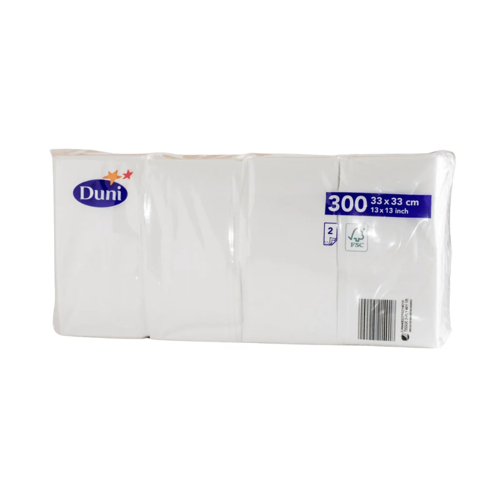 Zellstoff Servietten 33x33 cm 2-lagig 1/8-Falz weiß für Festlichkeiten | Packung (300 Servietten)