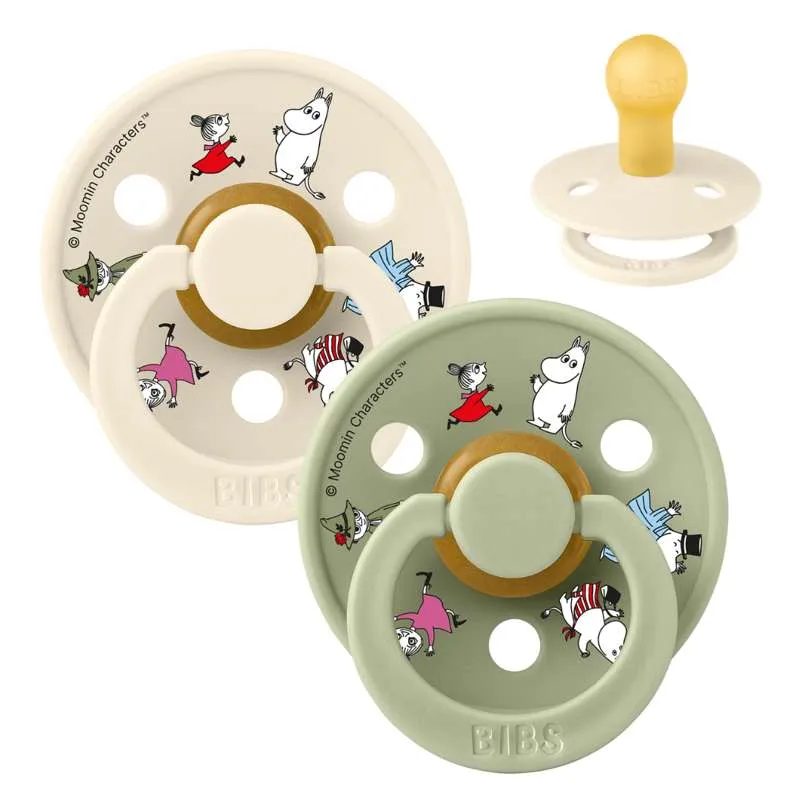 BIBS Rund Colour Sut - 2-Pak - Str. 1 - Naturgummi - Moomin - Friends - Ivory Mix