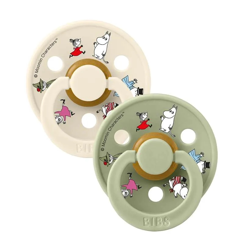BIBS Rund Colour Sut - 2-Pak - Str. 1 - Naturgummi - Moomin - Friends - Ivory Mix