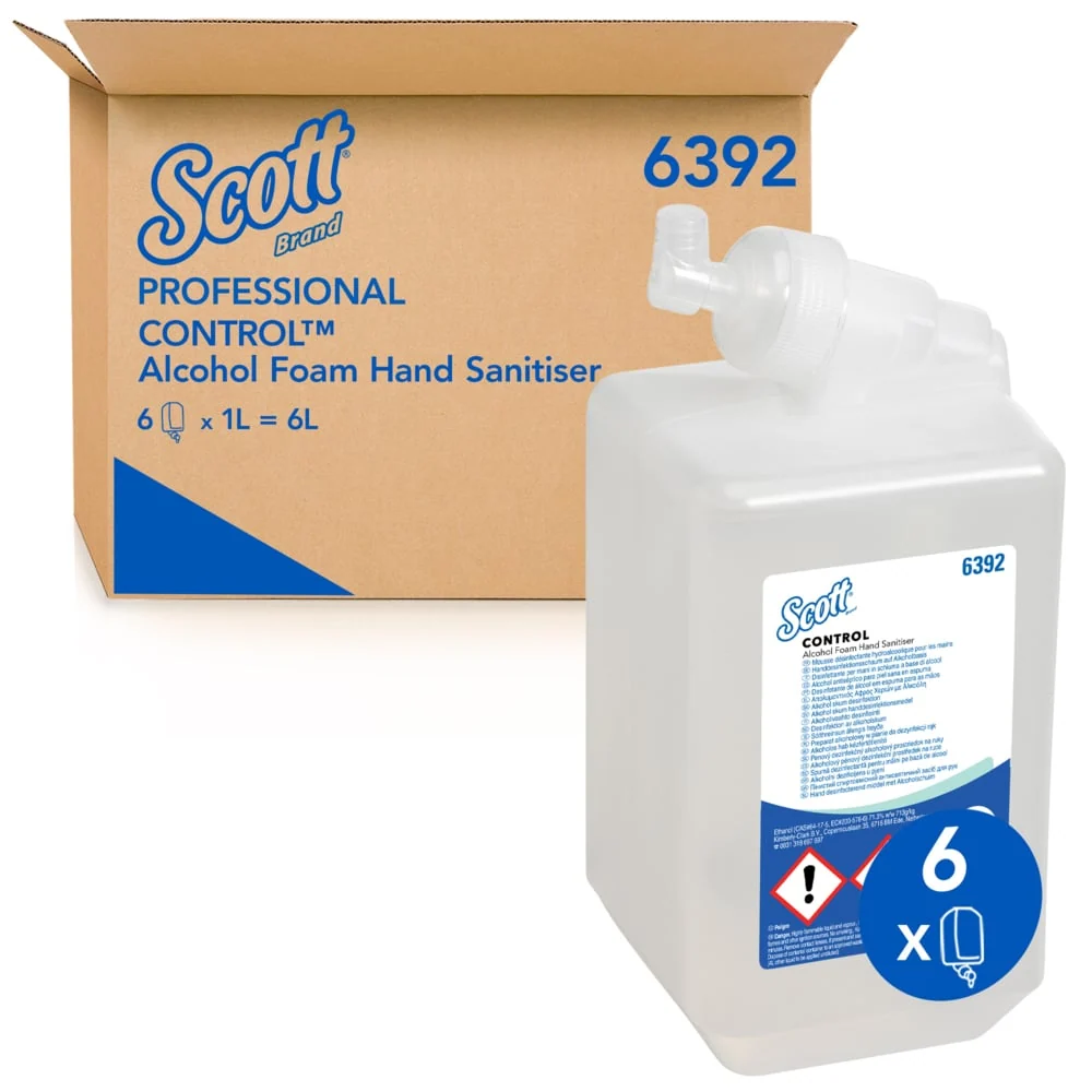 Espuma de desinfecção ruční klikou de controle Scott® com base em álcool - 1 litro de cassete / transparente / 1 L - 6 cas...
