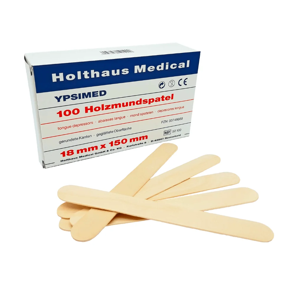 Holthaus YPSimed Boca de madeira espátula, 18 x 150 mm - 100 peças | Pacote (1 peç)