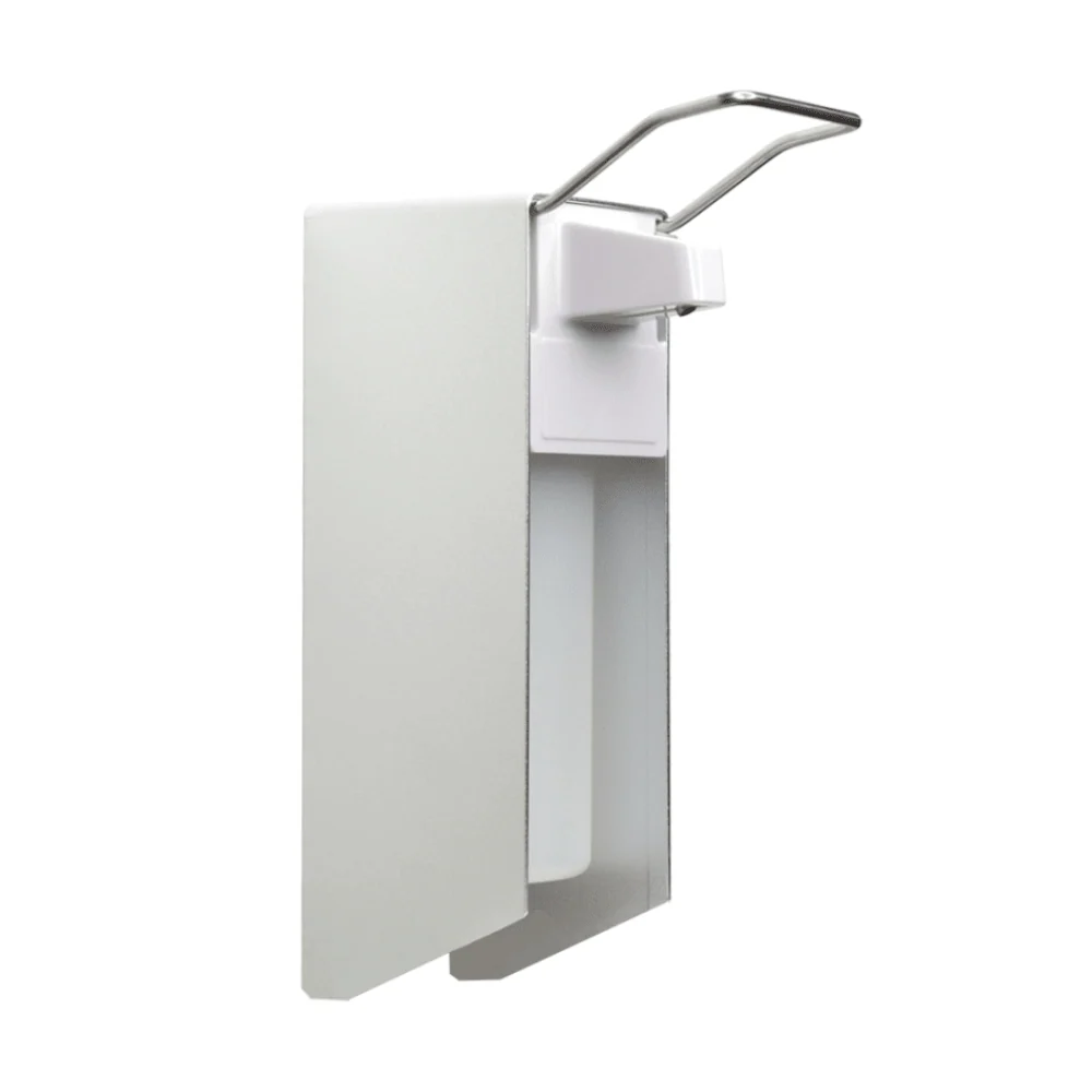 NITRAS Desinfektionsmittelspender mit Armhebel, Aluminium / Kunststoff, silber / weiß, inkl. Wandbefestigungsmaterial, für...