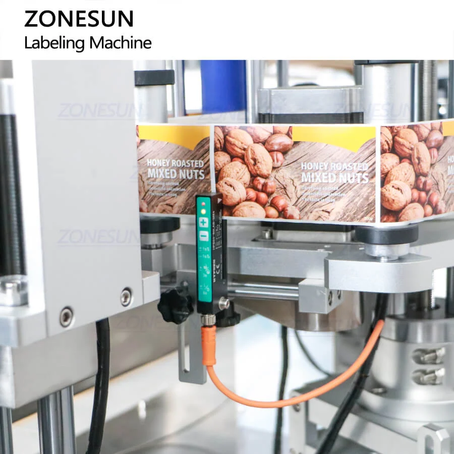 ZONESUN ZS-TB822Y Automatic Front Side & Bottom Side Labeling Machine Luncheon Meat Round Metal Cans Coemstic Bottle Canned