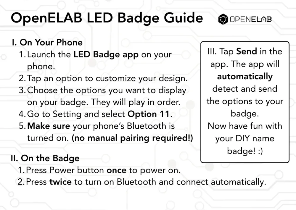 Bezdrátová Bluetooth LED jmenovka 11x44 DIY opakovaně použitelná
