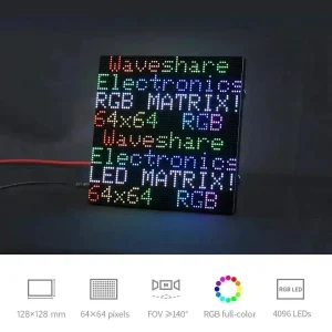 Waveshare RGB plnobarevná LED maticová obrazovka, rozteč 2mm, 64x64 pixelů, nastavitelná jasnost