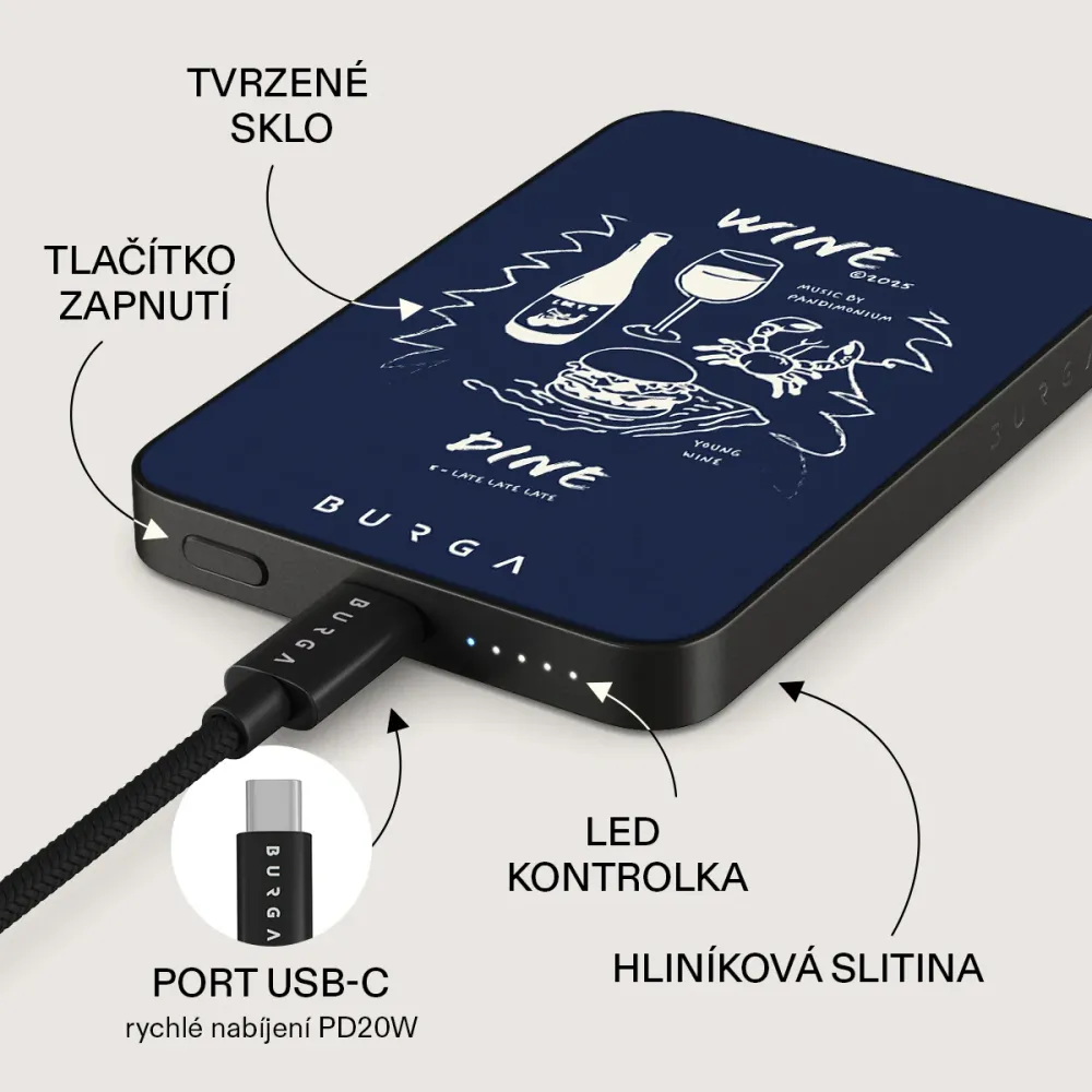 Wine & Dine - Magnetická powerbanka Zlata