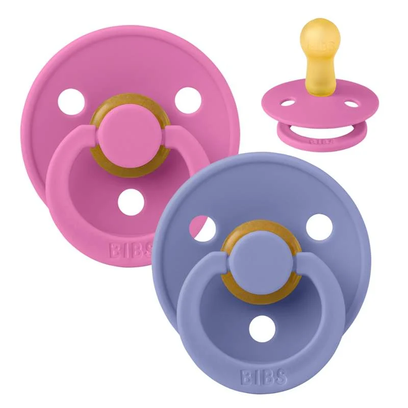 Bibs Kulatý Colour Dudlík - 2-balení - vel. 2 - přírodní guma - Žvýkačka/Peri