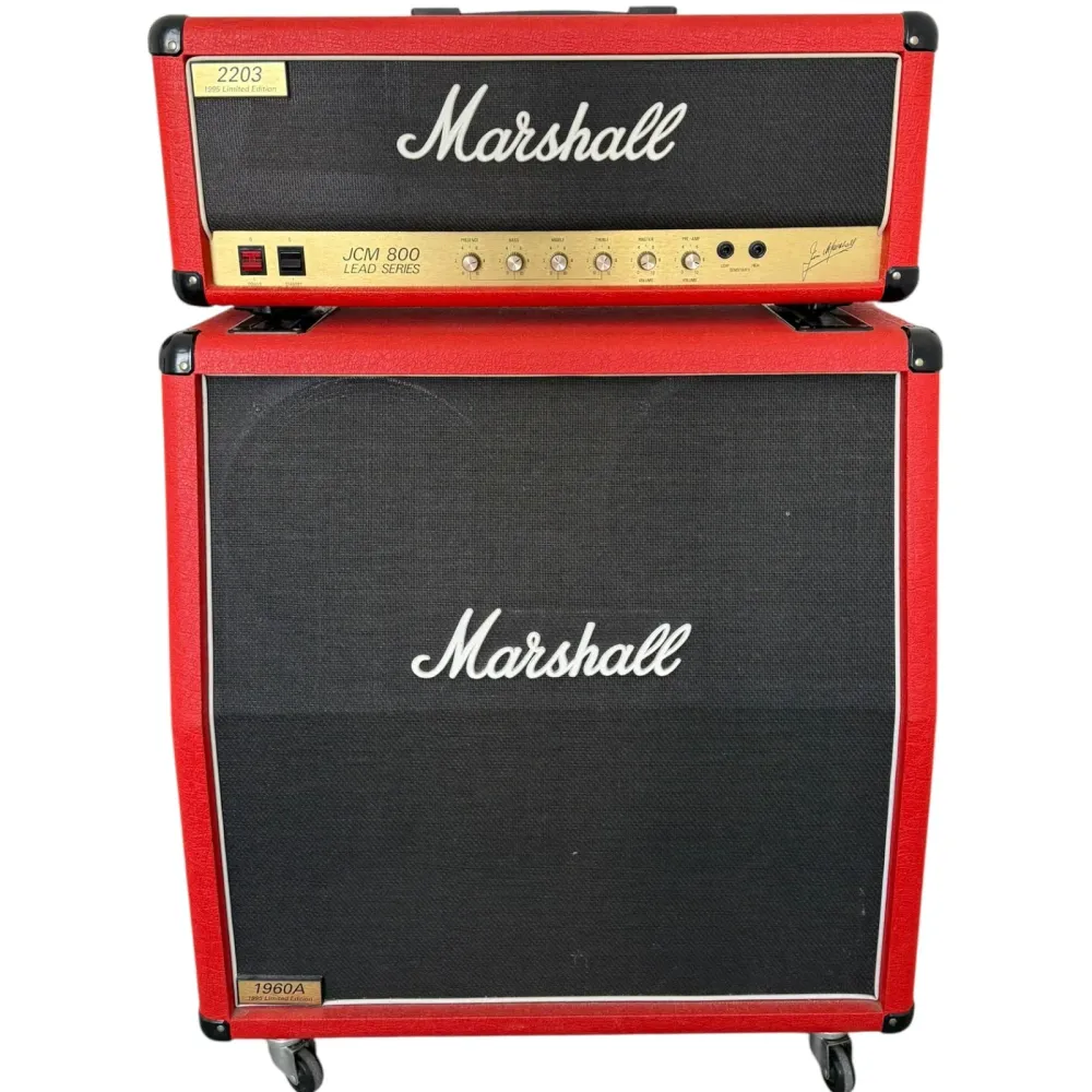 Marshall JCM800 2203 MKII 100W + 1960A 4x12 Cabinet – 1995 Limitovaná edice Červený stack