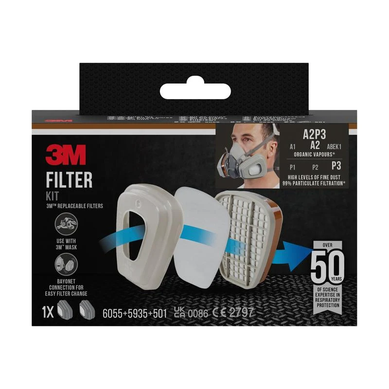 3M™ Filtersatz 6003-1SP, A2P3 organische Dämpfe (2x6055, 2x5935, 2x501) | Packung (1 Stück)