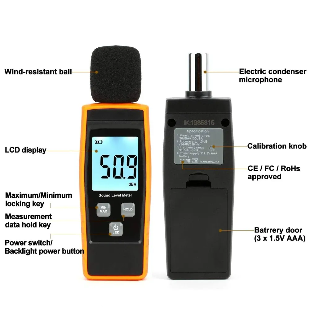 Decibelmetr, digitální měřič hladiny zvuku s rozsahem 30 ž 130 dBA Extreme Meters LLC.