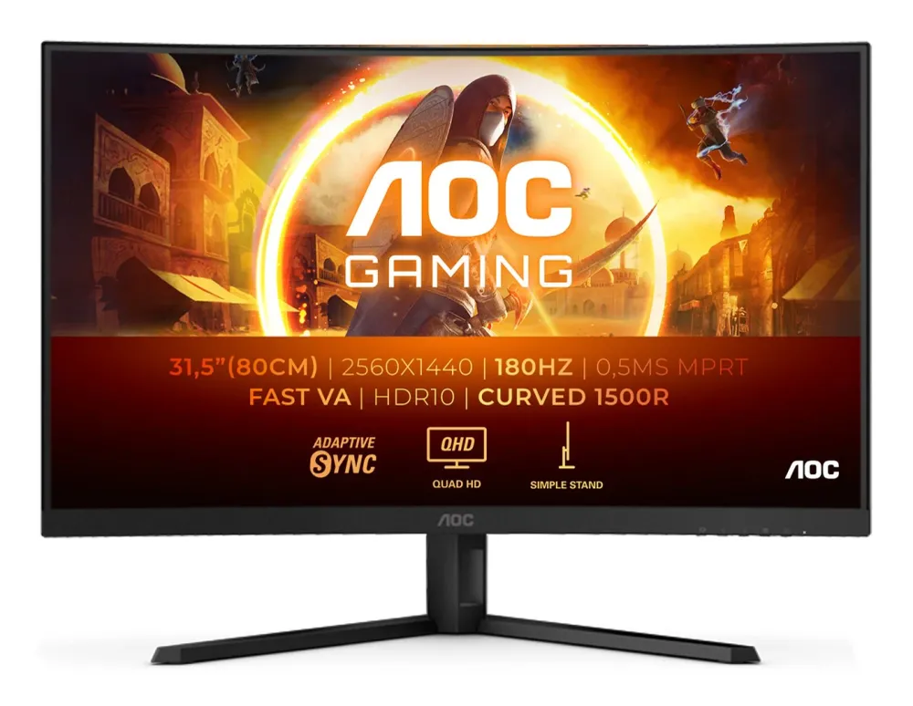 AOC Gaming CQ32G4VE - G4 Series - LED monitor - gaming - curved - 32" (31.5" viewable) - 2560 x 1440 QHD @ 180 Hz - Fast V...