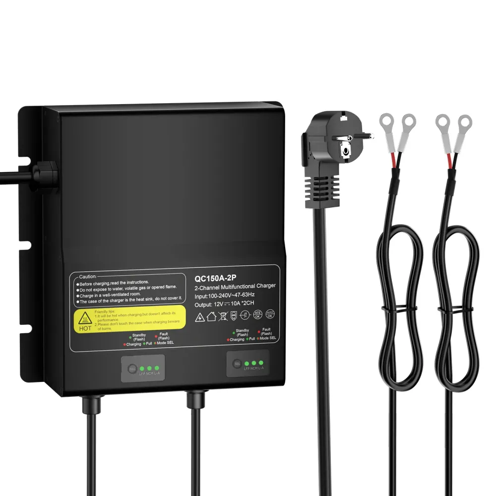 NOEIFEVO 12V 20A 2-bankový (10A/banka) univerzální nabíječ baterií, 12V vodotěsná nabíječka LiFePO4 lithium-olověných bate...
