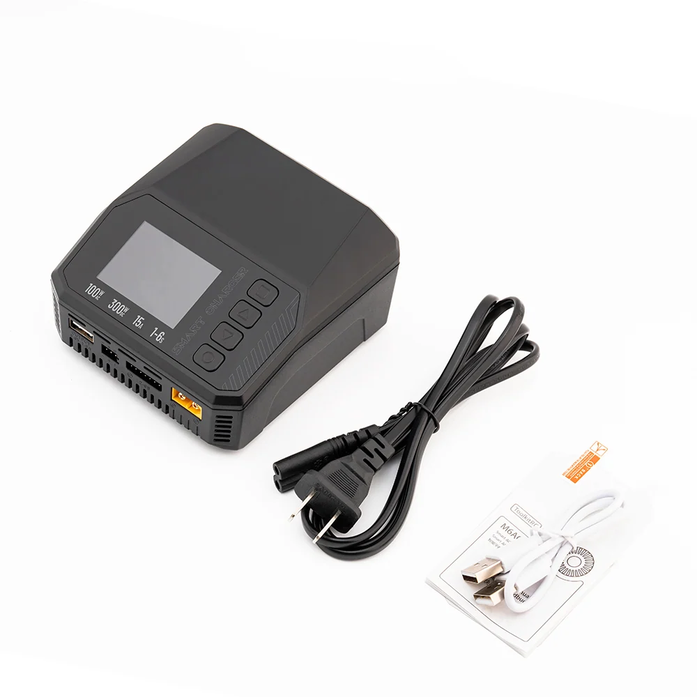 M6AC Dvoukanálová chytrá nabíječka, 100W AC/300W DC, 15A vyvažovací nabíječka pro LiPo, LiHV, LiFe, Lion, NiMh, Pb baterie...