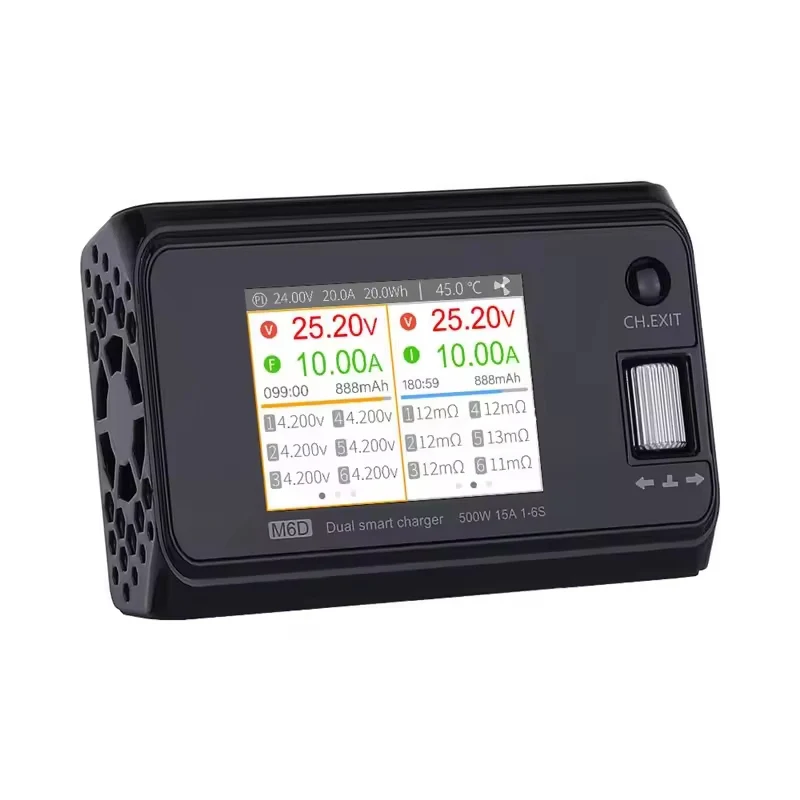 M6D 500W 25A DC Dvokanálový inteligentní vyvažovací nabíjecí vybíjecí zařízení pro 1-6S LiPo/LiHV/LiFe/LiIon, 1-16S NiMH,...